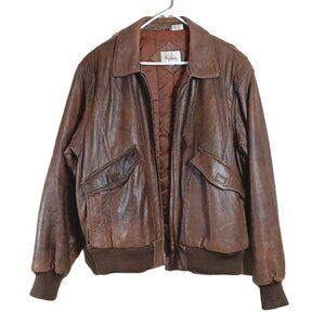 Adam Spencer Leather Bomber Jacket Men’s 46 Brown Softshell Vtg Zip Aviator